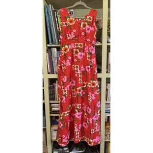 Royal Hawaiian Honolulu Tiki Luau Hibiscus Vintage Barkcloth Cotton Pink M 8 10